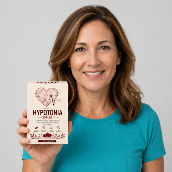 Frau hält eine Packung Hypotonia Plus